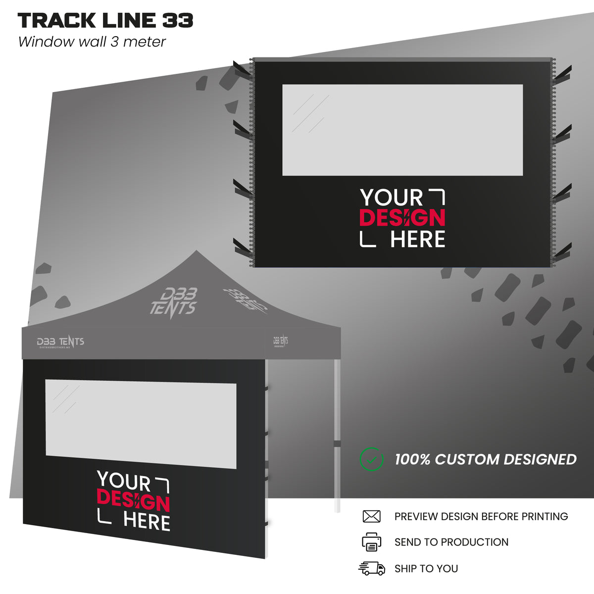 Track Line tent 3x3 window wall
